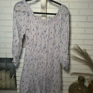 & Other Stories Lavender Floral Long Sleeve off the Shoulder Dress